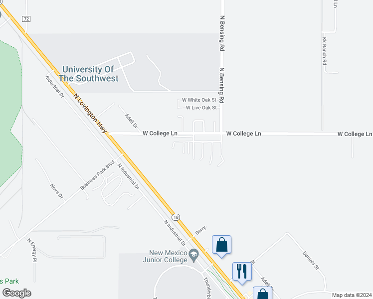 map of restaurants, bars, coffee shops, grocery stores, and more near 5922 North San Joaquin Street in Hobbs
