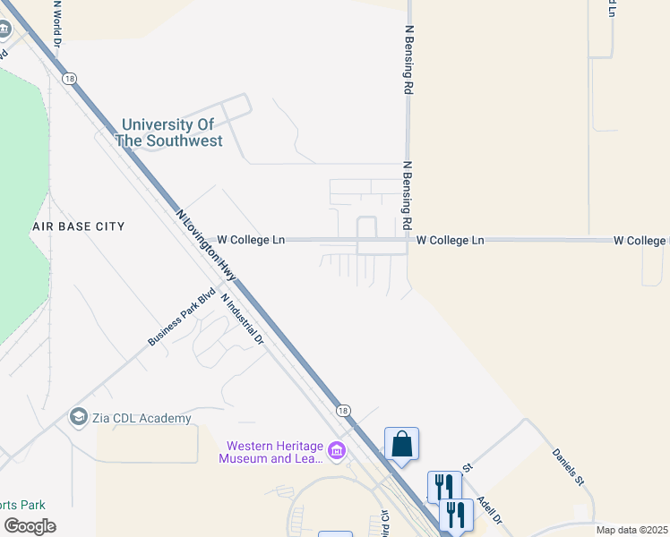 map of restaurants, bars, coffee shops, grocery stores, and more near 5922 Casa Verde Street in Hobbs