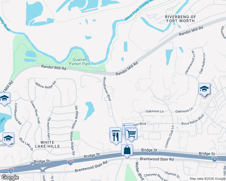 map of restaurants, bars, coffee shops, grocery stores, and more near 394 Shady Lane Drive in Fort Worth