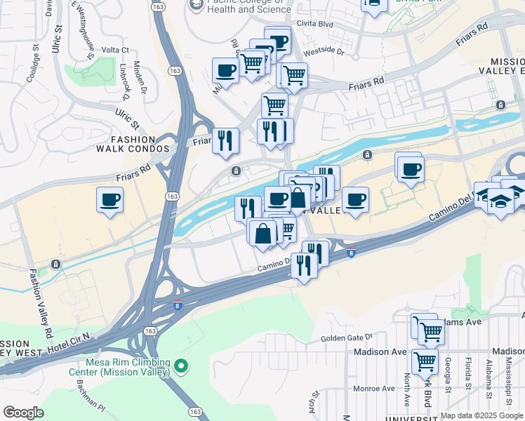 map of restaurants, bars, coffee shops, grocery stores, and more near 918 Camino De La Reina in San Diego