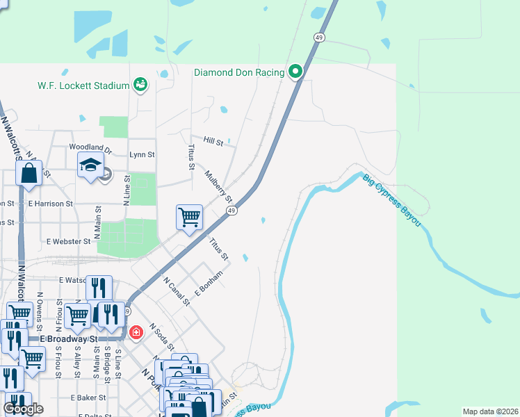 map of restaurants, bars, coffee shops, grocery stores, and more near 302 South Marshall Street in Jefferson