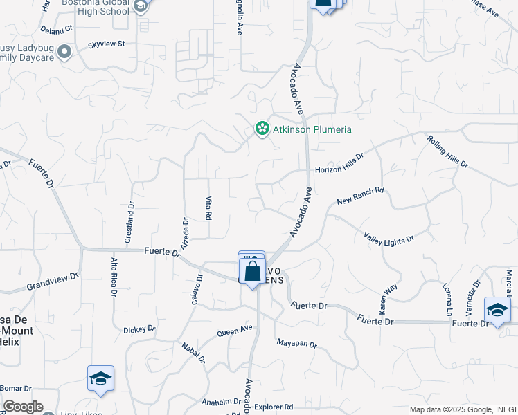 map of restaurants, bars, coffee shops, grocery stores, and more near 182 Dewitt Court in El Cajon
