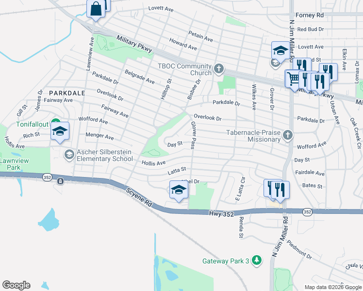 map of restaurants, bars, coffee shops, grocery stores, and more near 6453 Day Street in Dallas