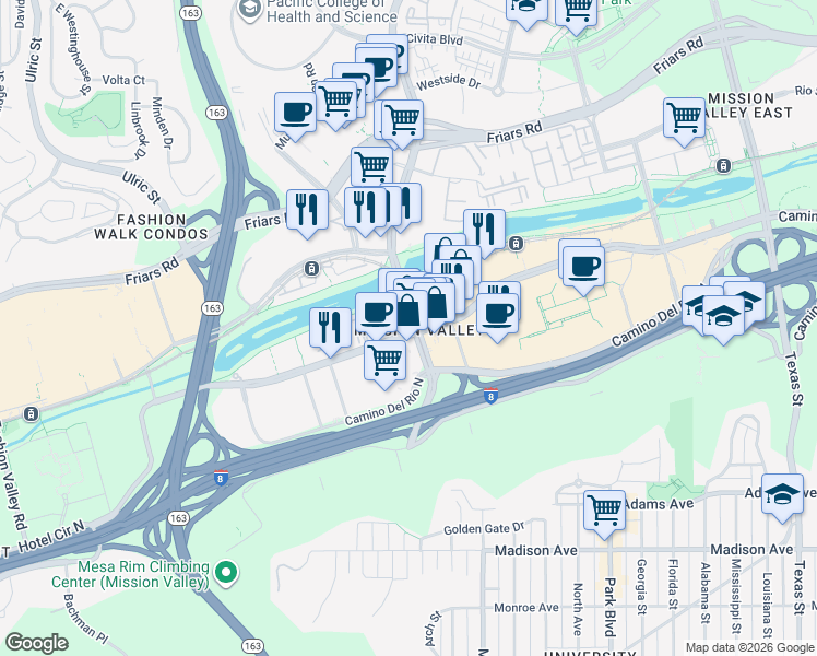 map of restaurants, bars, coffee shops, grocery stores, and more near 980 Camino De La Reina in San Diego