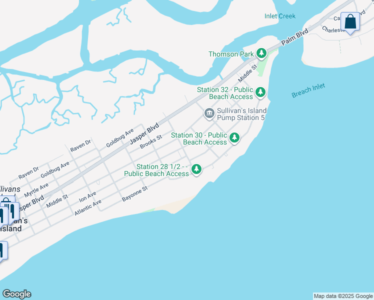 map of restaurants, bars, coffee shops, grocery stores, and more near 2851 Ion Avenue in Sullivan's Island