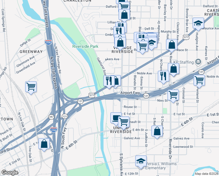 map of restaurants, bars, coffee shops, grocery stores, and more near 2406 East Belknap Street in Fort Worth