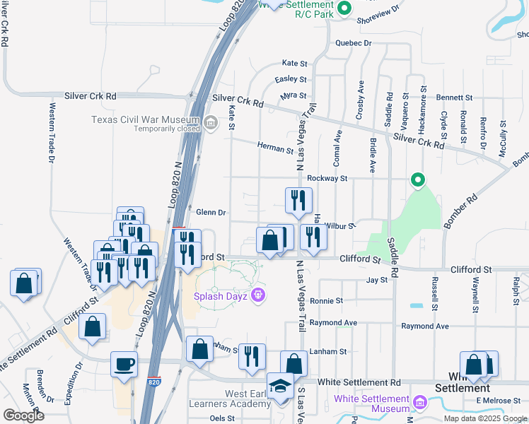 map of restaurants, bars, coffee shops, grocery stores, and more near 613 Easley Street in Fort Worth