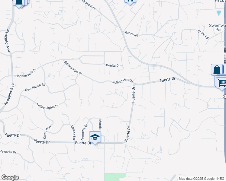 map of restaurants, bars, coffee shops, grocery stores, and more near 11724 Shadow Valley Road in El Cajon