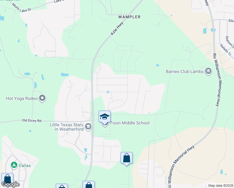 map of restaurants, bars, coffee shops, grocery stores, and more near 2217 Old Foundry Road in Weatherford