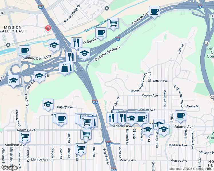 map of restaurants, bars, coffee shops, grocery stores, and more near 5002 Litchfield Road in San Diego