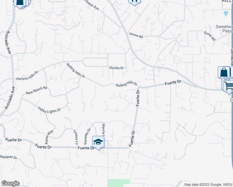 map of restaurants, bars, coffee shops, grocery stores, and more near 11724 Shadow Valley Road in El Cajon