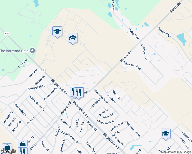 map of restaurants, bars, coffee shops, grocery stores, and more near 110 Freedom Tr in Forney