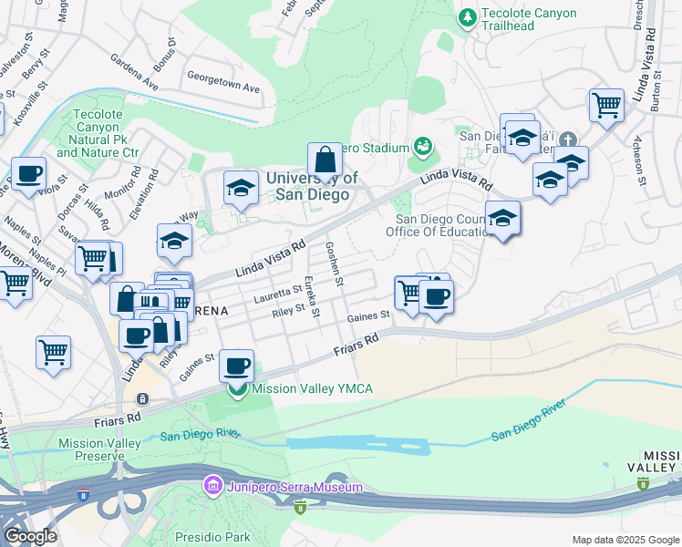 map of restaurants, bars, coffee shops, grocery stores, and more near 1273 Goshen Street in San Diego