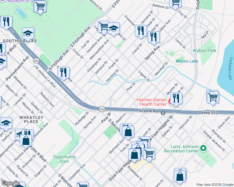 map of restaurants, bars, coffee shops, grocery stores, and more near 3716 Spring Avenue in Dallas