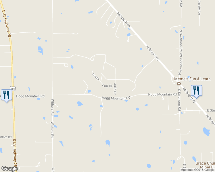 map of restaurants, bars, coffee shops, grocery stores, and more near 6-226 Lori Drive in Mineral Wells