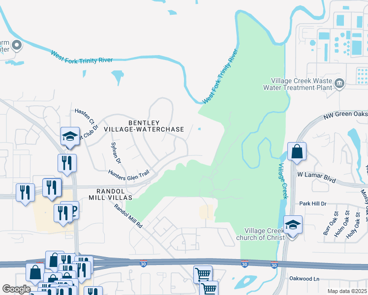 map of restaurants, bars, coffee shops, grocery stores, and more near 9004 Racquet Club Drive in Fort Worth
