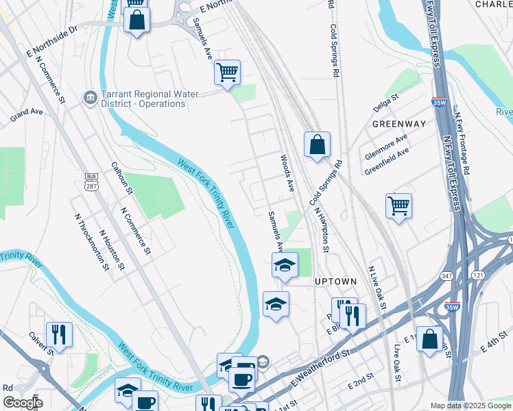 map of restaurants, bars, coffee shops, grocery stores, and more near 769 Samuels Avenue in Fort Worth