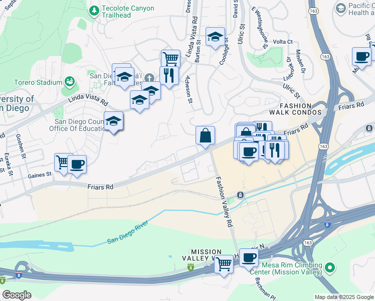 map of restaurants, bars, coffee shops, grocery stores, and more near in San Diego