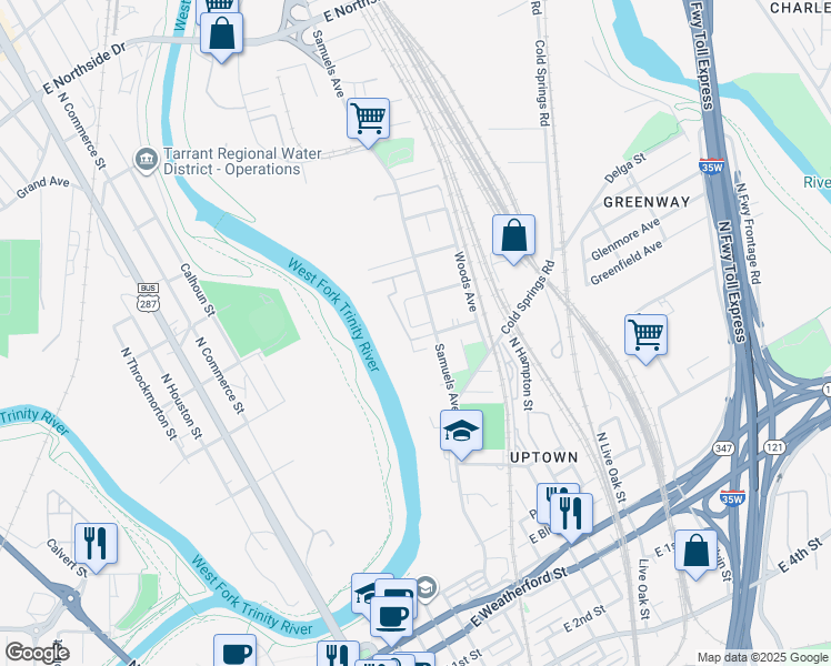 map of restaurants, bars, coffee shops, grocery stores, and more near 769 Samuels Avenue in Fort Worth