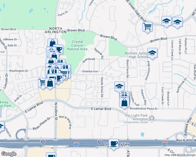 map of restaurants, bars, coffee shops, grocery stores, and more near 2108 Count Fleet Drive in Arlington