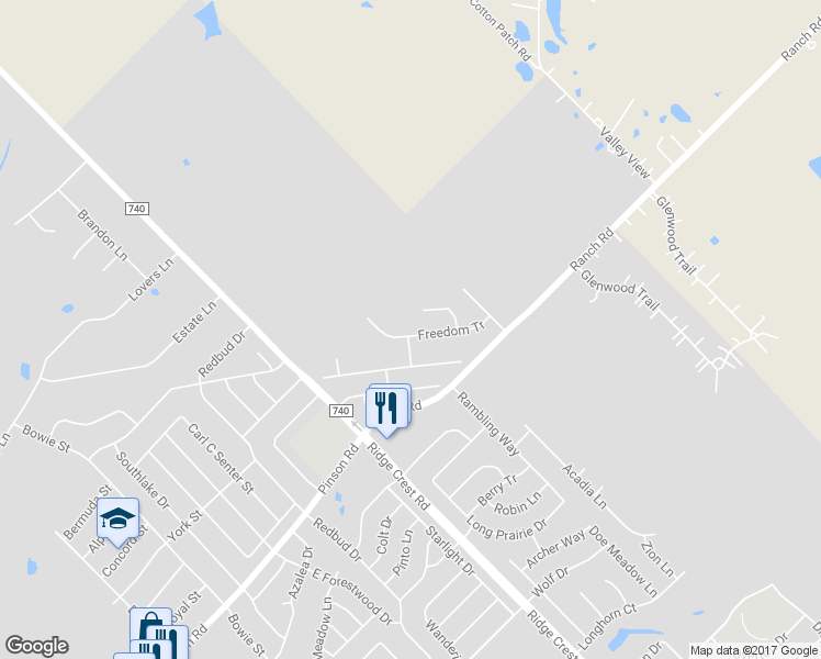 map of restaurants, bars, coffee shops, grocery stores, and more near 124 Freedom Tr in Forney
