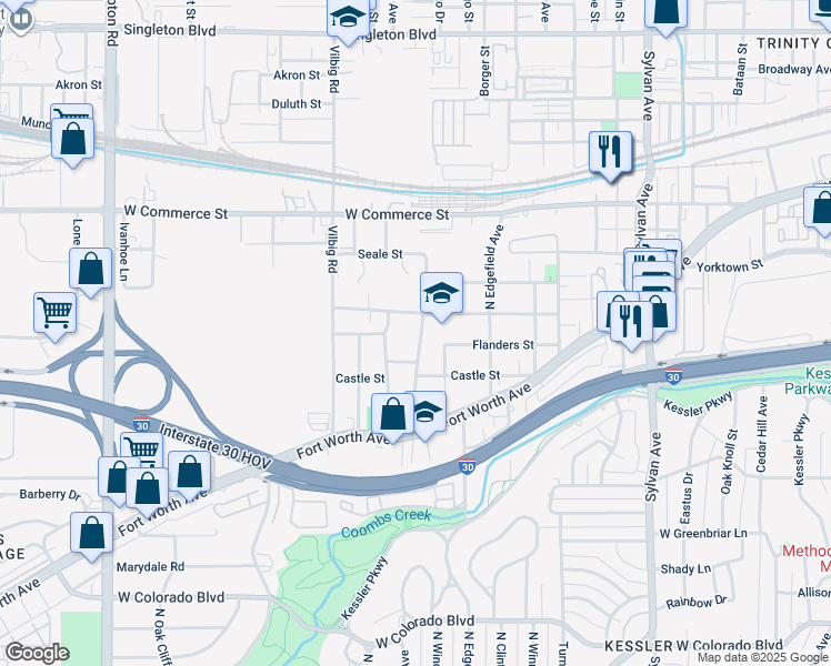 map of restaurants, bars, coffee shops, grocery stores, and more near 1400 Walmsley Avenue in Dallas
