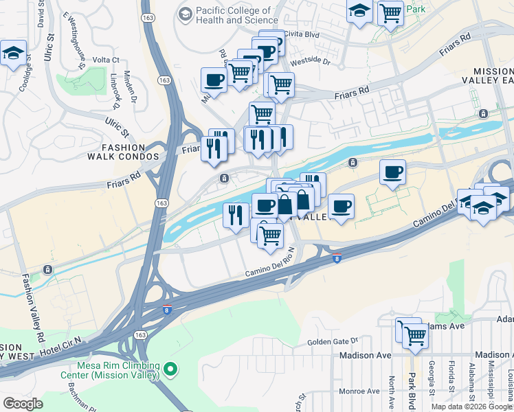 map of restaurants, bars, coffee shops, grocery stores, and more near 938 Camino De La Reina in San Diego