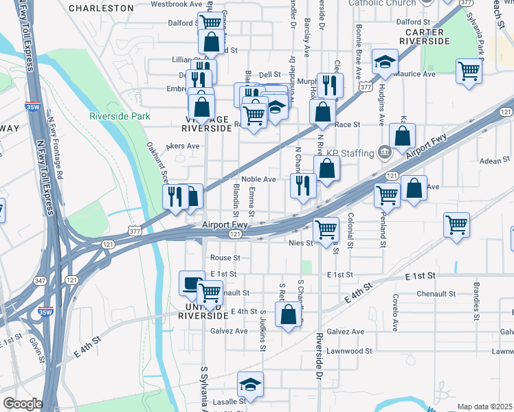 map of restaurants, bars, coffee shops, grocery stores, and more near 309 North Judkins Street in Fort Worth