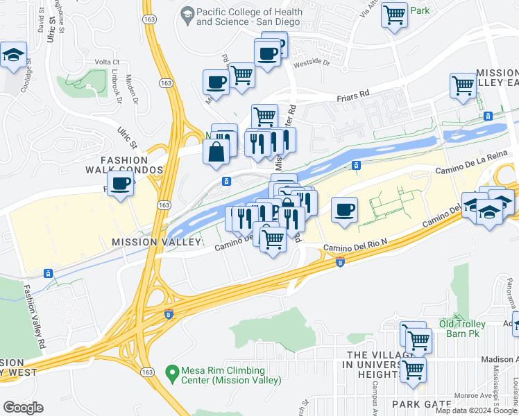 map of restaurants, bars, coffee shops, grocery stores, and more near 974 Camino De La Reina in San Diego