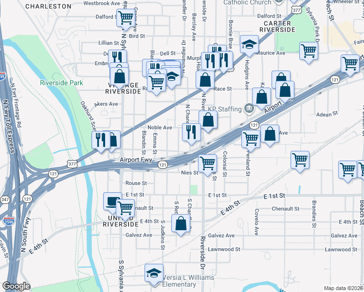 map of restaurants, bars, coffee shops, grocery stores, and more near 308 North Retta Street in Fort Worth