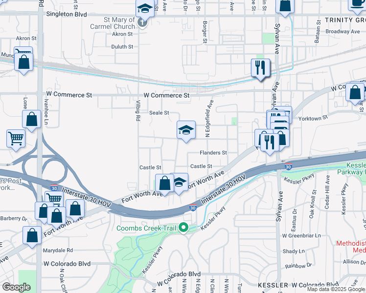 map of restaurants, bars, coffee shops, grocery stores, and more near 1400 Walmsley Avenue in Dallas