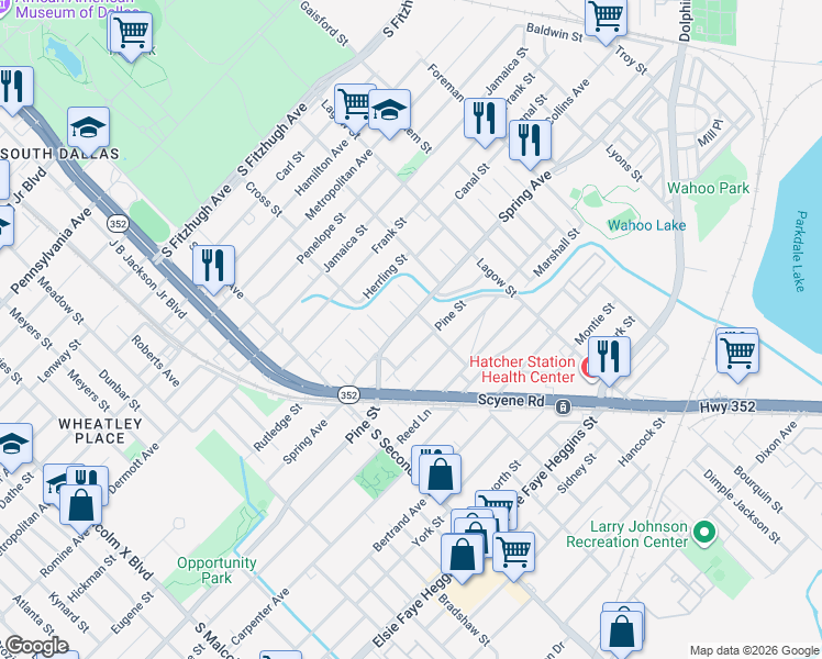 map of restaurants, bars, coffee shops, grocery stores, and more near 3716 Spring Avenue in Dallas