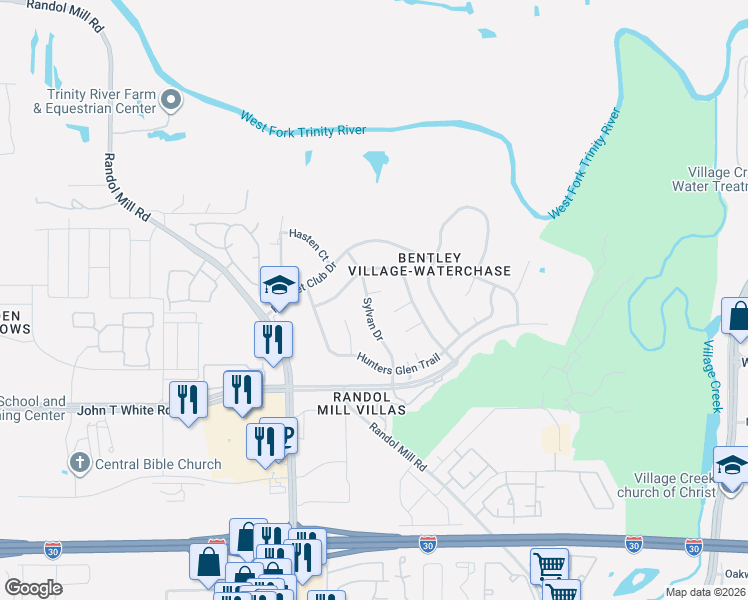 map of restaurants, bars, coffee shops, grocery stores, and more near 817 Sylvan Drive in Fort Worth