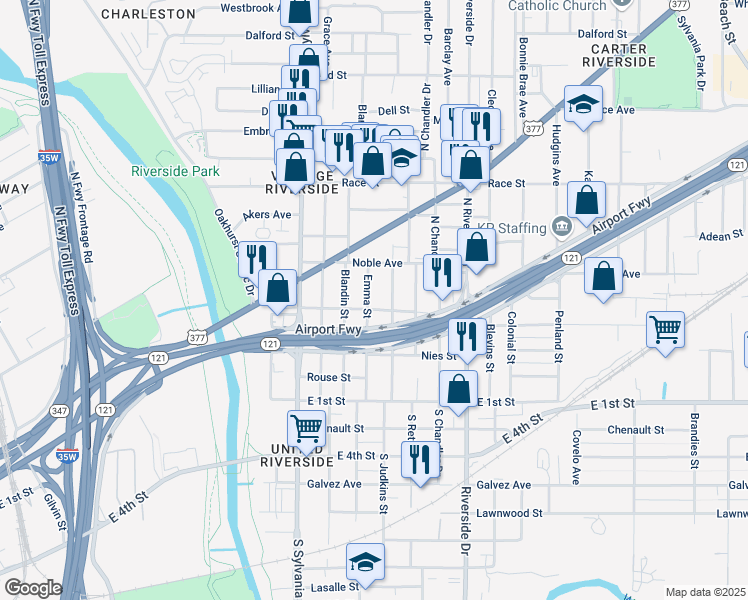 map of restaurants, bars, coffee shops, grocery stores, and more near 309 North Judkins Street in Fort Worth