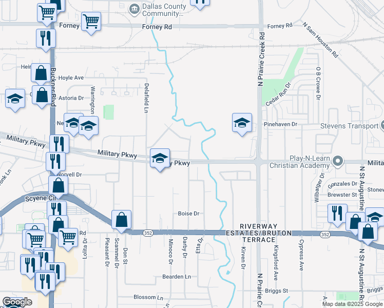 map of restaurants, bars, coffee shops, grocery stores, and more near 3606 Darby Drive in Dallas