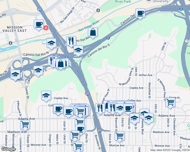 map of restaurants, bars, coffee shops, grocery stores, and more near 5002 Litchfield Road in San Diego