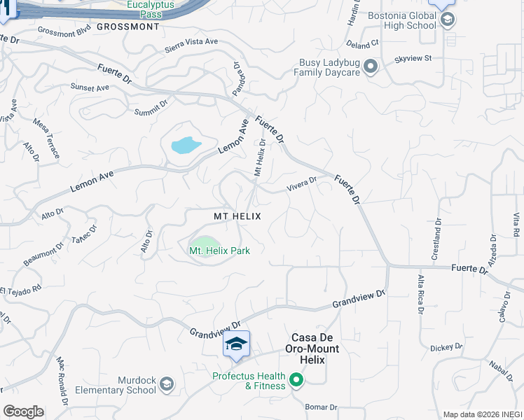 map of restaurants, bars, coffee shops, grocery stores, and more near 10111 Pinnacle Lane in La Mesa