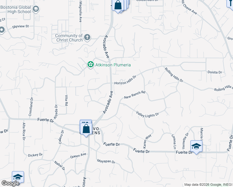 map of restaurants, bars, coffee shops, grocery stores, and more near 1885 Avocado Avenue in El Cajon