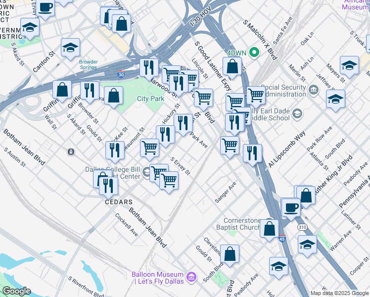 map of restaurants, bars, coffee shops, grocery stores, and more near 1812 Richardson Avenue in Dallas