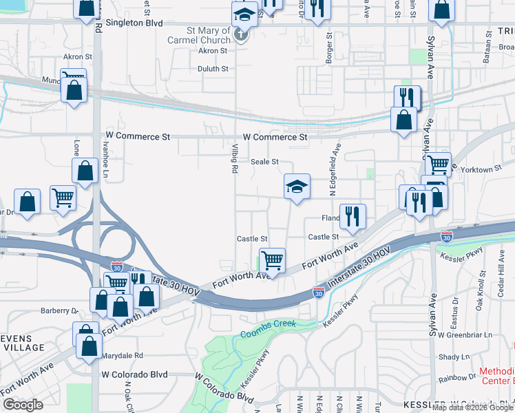 map of restaurants, bars, coffee shops, grocery stores, and more near 1 Flanders Street in Dallas