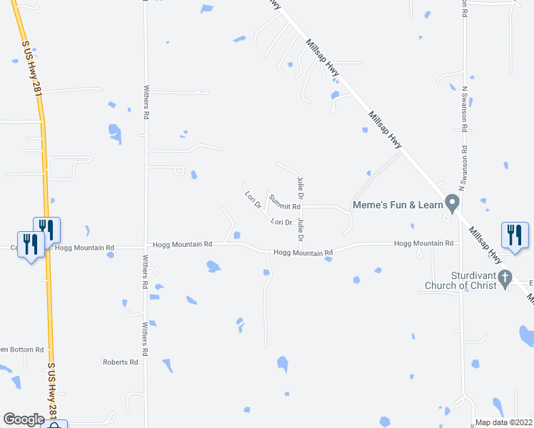 map of restaurants, bars, coffee shops, grocery stores, and more near 226 Lori Drive in Mineral Wells