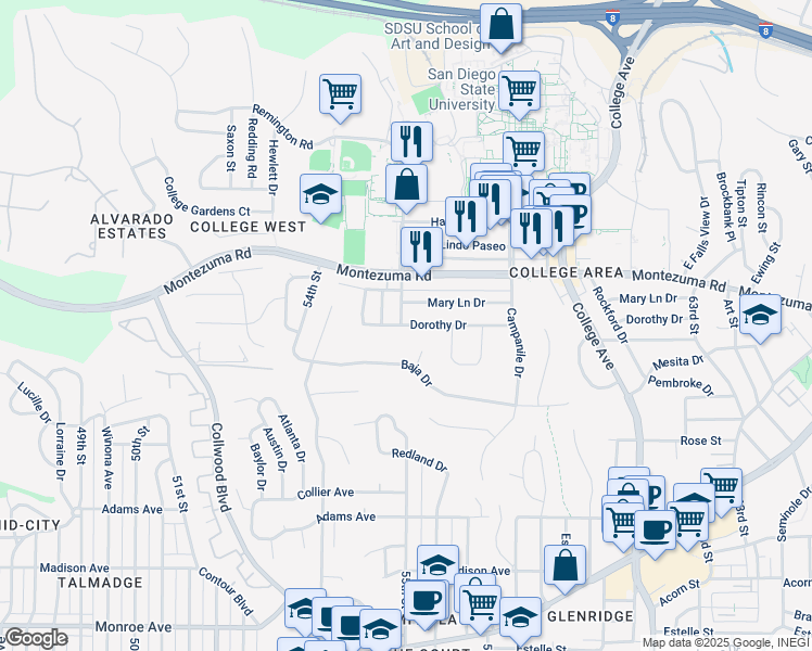 map of restaurants, bars, coffee shops, grocery stores, and more near in San Diego