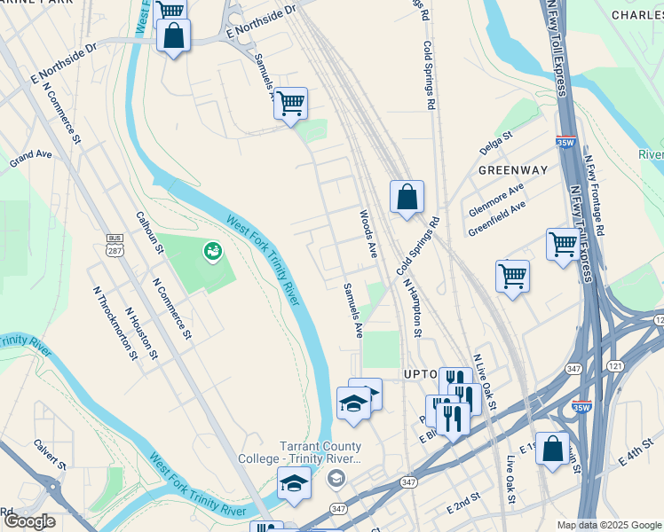 map of restaurants, bars, coffee shops, grocery stores, and more near 803 Samuels Avenue in Fort Worth