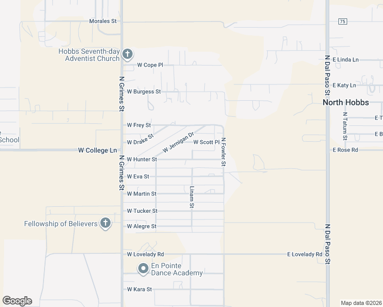 map of restaurants, bars, coffee shops, grocery stores, and more near 216 W Hunter St in Hobbs