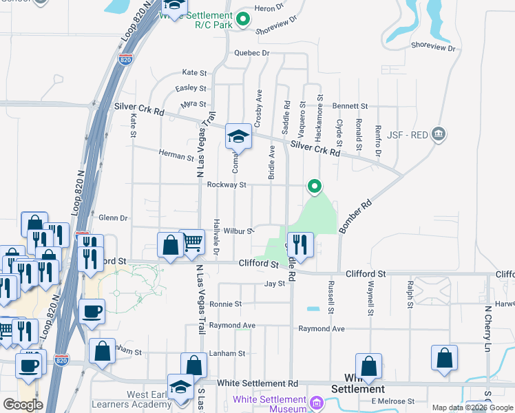 map of restaurants, bars, coffee shops, grocery stores, and more near 620 Crosby Avenue in Fort Worth