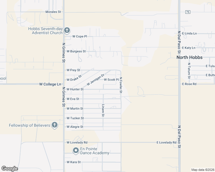 map of restaurants, bars, coffee shops, grocery stores, and more near 216 W Hunter St in Hobbs
