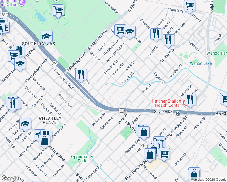 map of restaurants, bars, coffee shops, grocery stores, and more near 3609 Herrling Street in Dallas