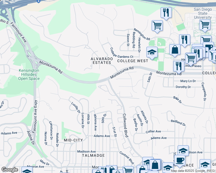 map of restaurants, bars, coffee shops, grocery stores, and more near in San Diego