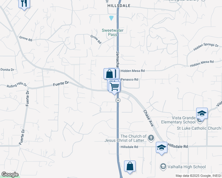 map of restaurants, bars, coffee shops, grocery stores, and more near 1998 East Chase Avenue in El Cajon