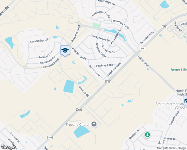 map of restaurants, bars, coffee shops, grocery stores, and more near 1023 Dunhill Lane in Forney